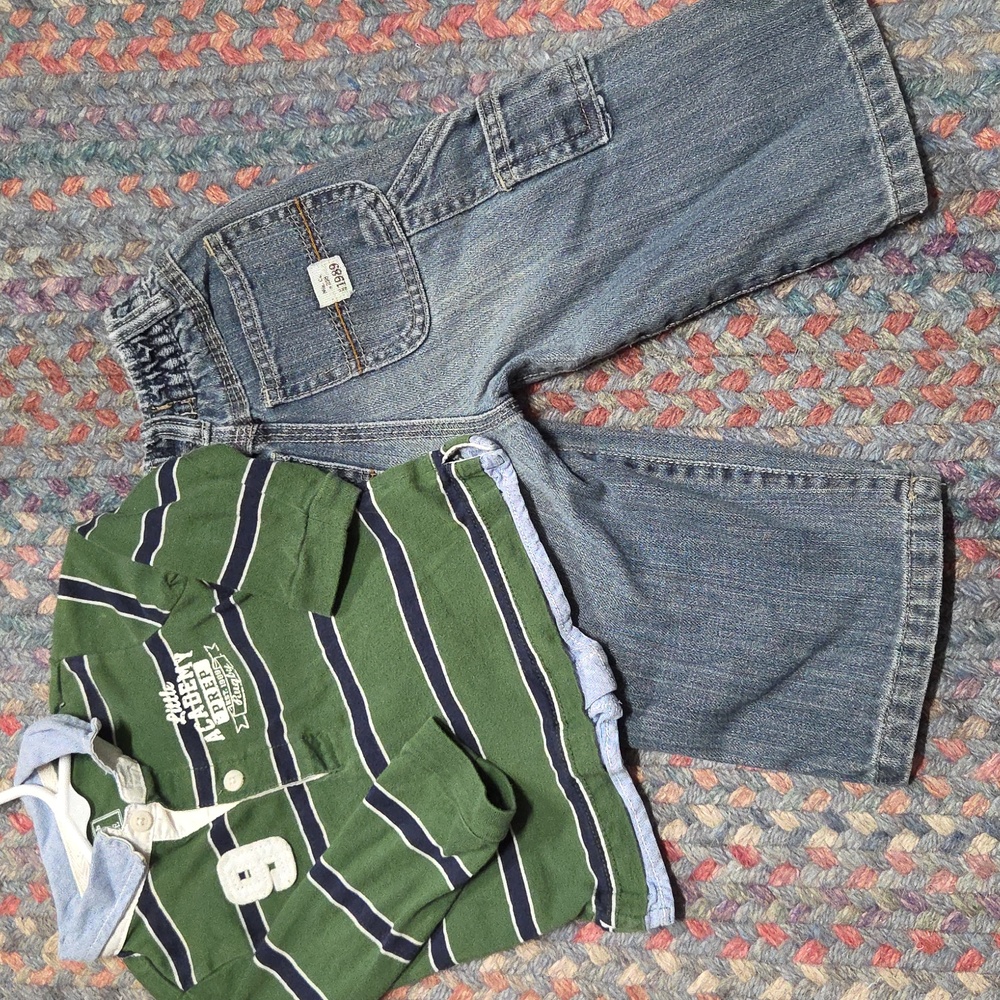 Boys 12m Childrens Place Rugby Preppy Top & Jeans